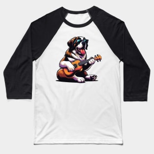 Saint Bernard Dog Playing Guitar Singing Funny Baseball T-Shirt